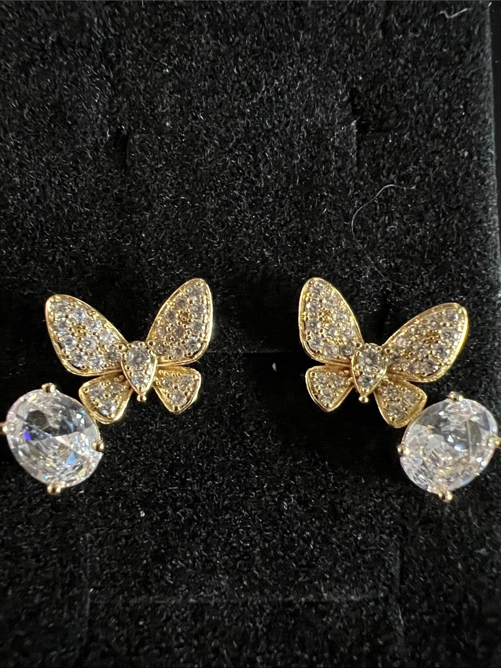 Butterfly Cubic Zirconia Stud Earrings 14kt gold plated will not tarnish